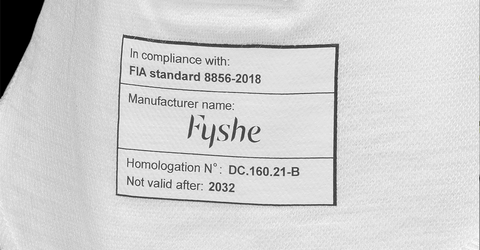 FIA certification tag on a Fyshe product