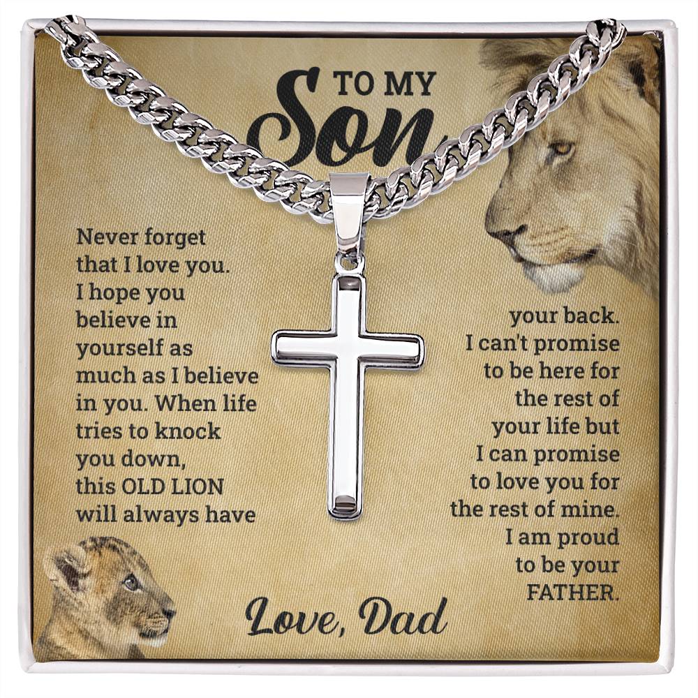 My Son , From Dad | Never Forget ILU | Cuban Link Chain with Artisan Cross