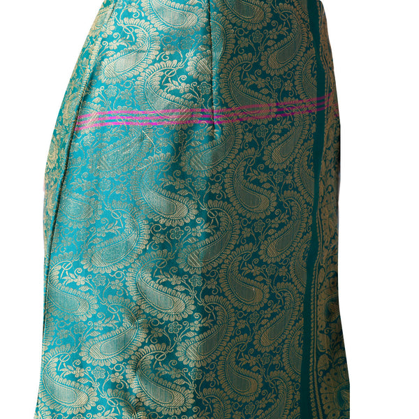 Emerald Green Upcycled Sari Silk Wrap Bridesmaids Dress - Shubrah