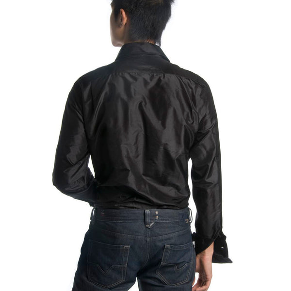 mens black silk dress shirt