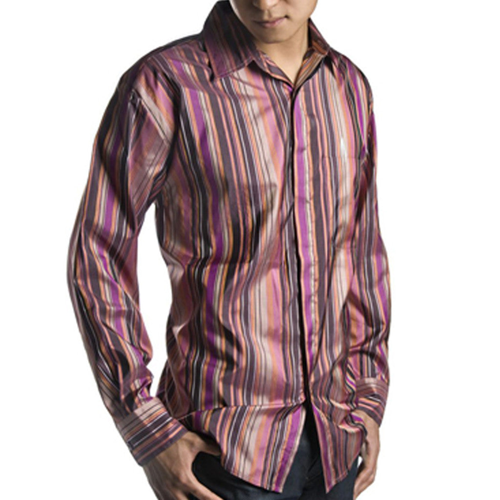 Jamun Purple Striped Mens Silk Shirt | Shubrah