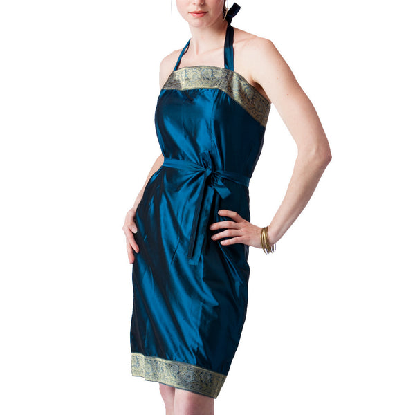 Peacock Blue Silk Halter Bridesmaids Dress | Shubrah