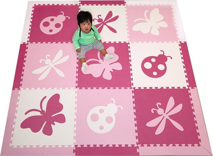 Foam Floor Mats For Kids Pink Play Mat With Insects Softtiles