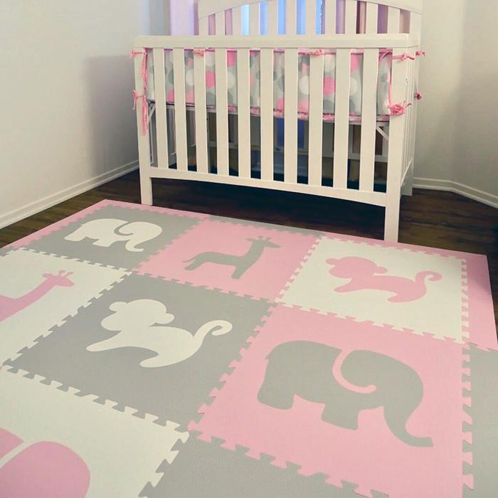 pink and grey foam play mat