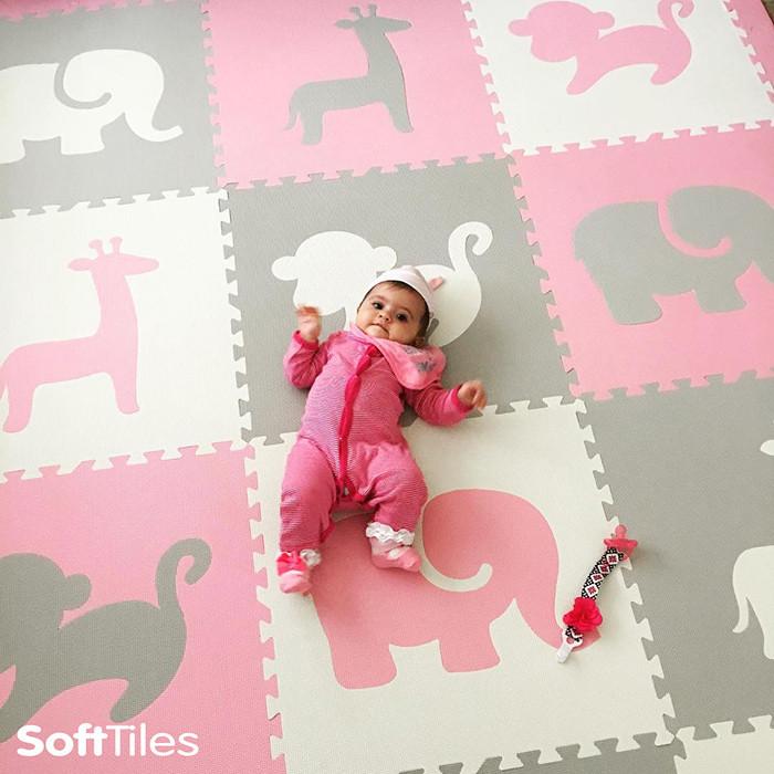 pink and grey foam play mat