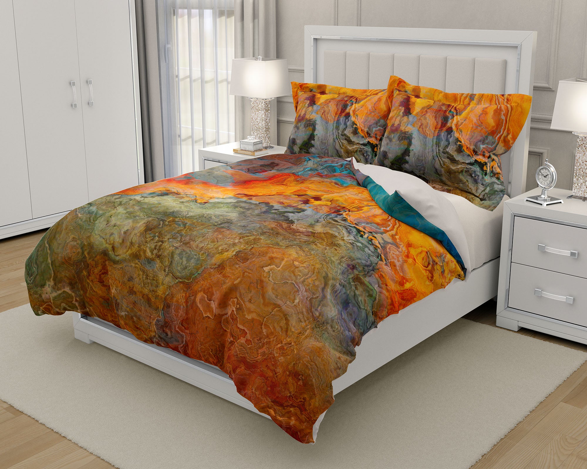 Duvet Cover With Abstract Art King Or Queen In Orange Blue And