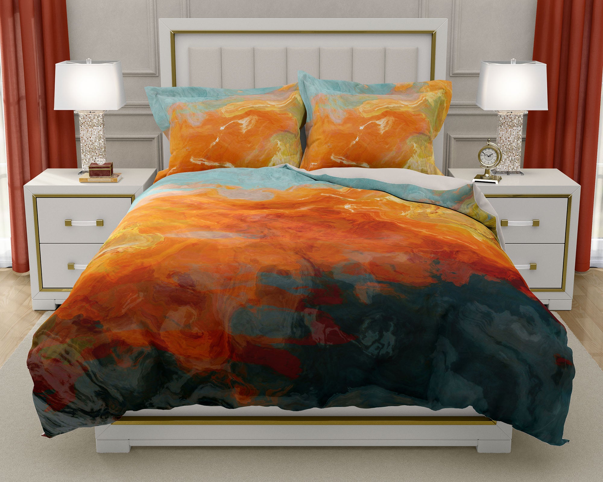 Duvet Cover With Abstract Art King Or Queen In Orange Yellow