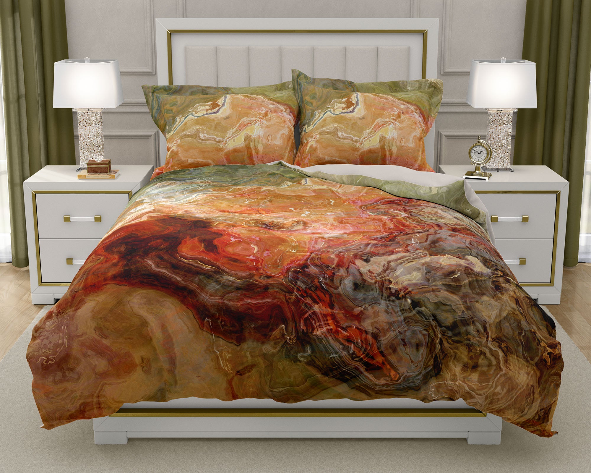 Duvet Cover With Abstract Art King Or Queen In Rust Brown And