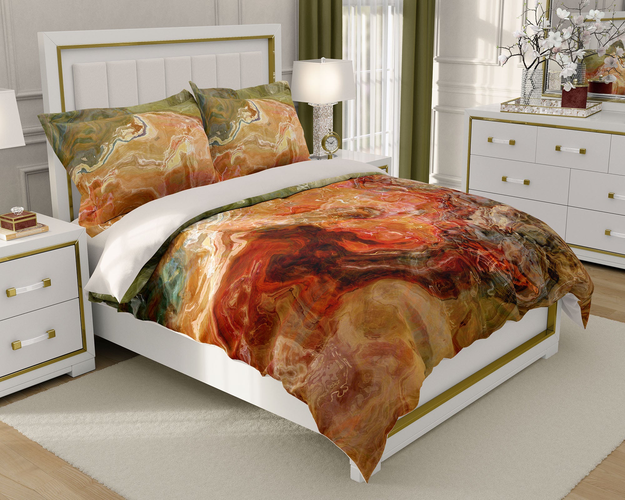 Duvet Cover With Abstract Art King Or Queen In Rust Brown And