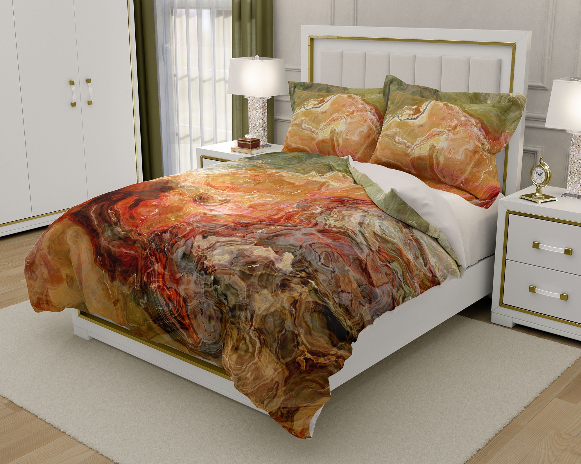 Duvet Cover With Abstract Art King Or Queen In Rust Brown And