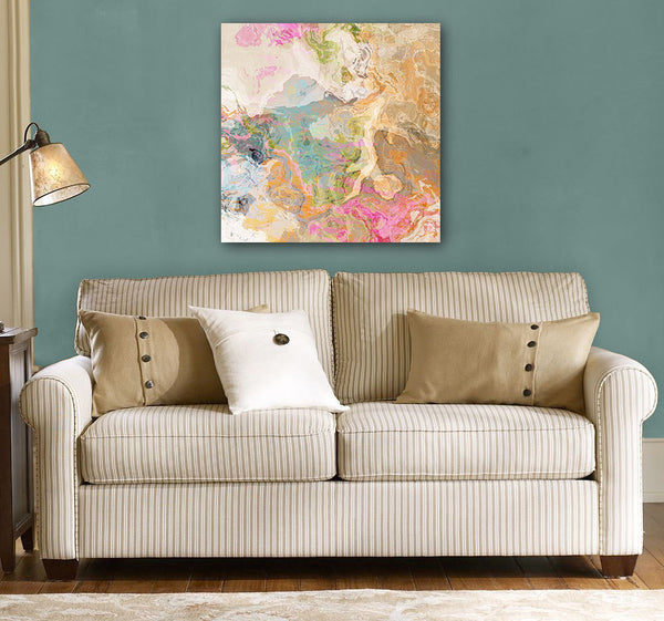 Large abstract expressionism stretched canvas print, pastel colors ...