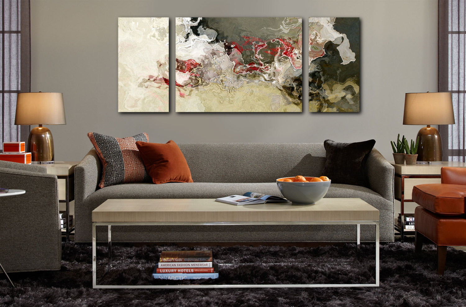 Abstract expressionism canvas print beige, gray and red – Abstract Art Home