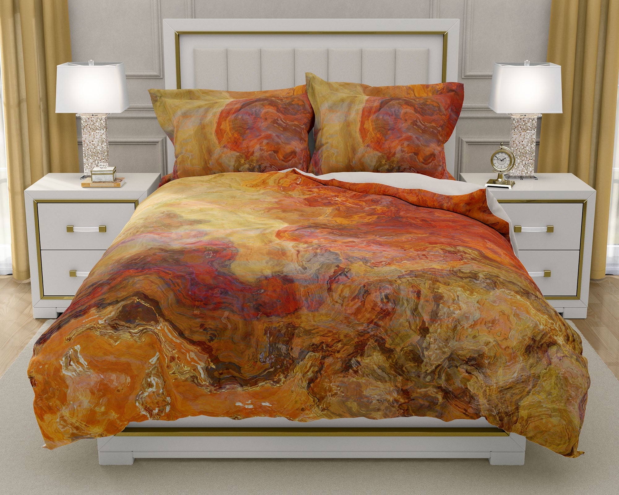 Duvet Cover With Abstract Art King Or Queen In Red Orange Gold