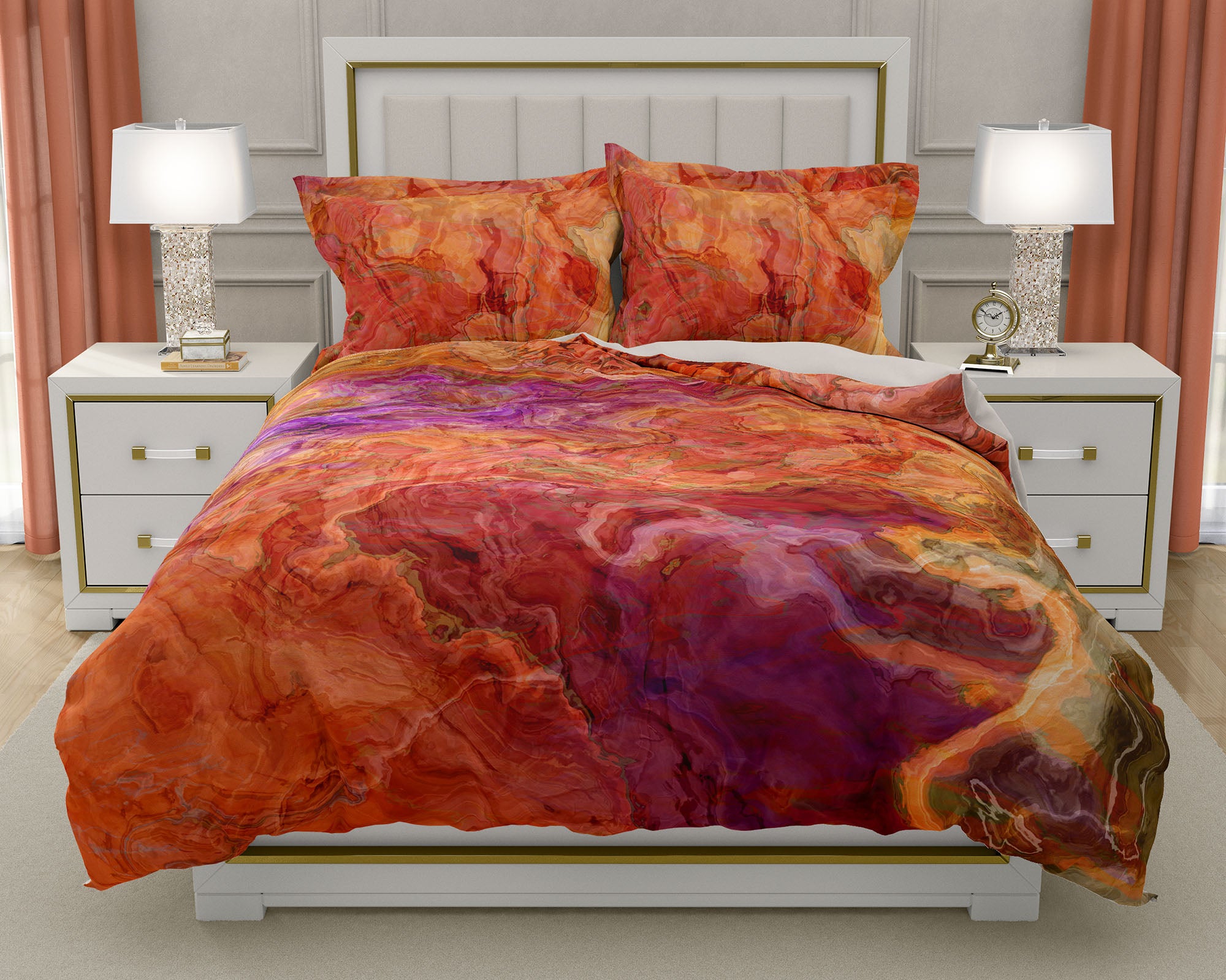 Duvet Cover With Abstract Art King Or Queen Red Orange Olive