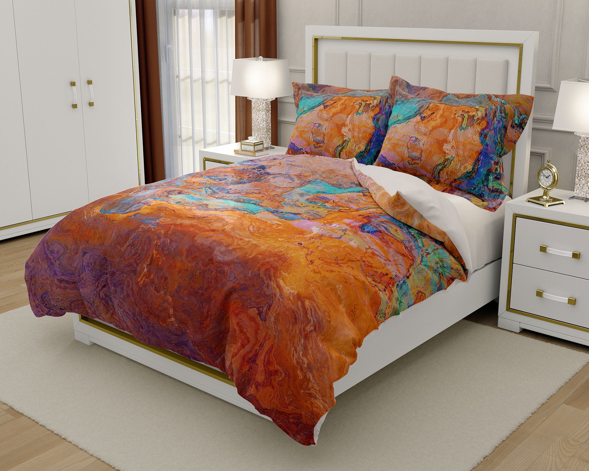Abstract Art Duvet Cover King Or Queen Turquoise Orange