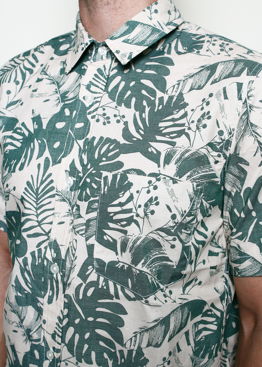 Rogue Territory Oxford Shirt Short Sleeve Green Monstera