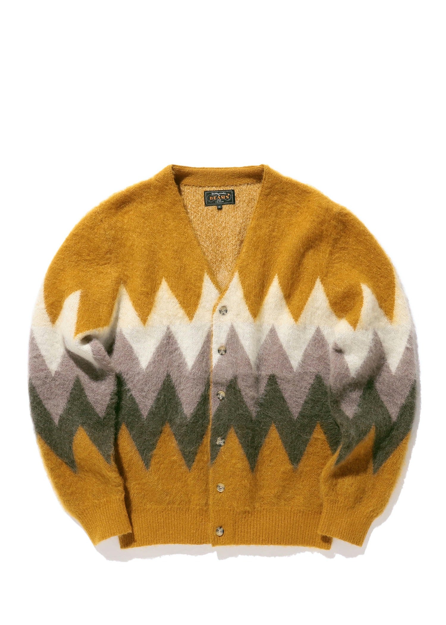 Beams Plus Cardigan Chevron Stripe Mohair 9G Mustard - Mildblend