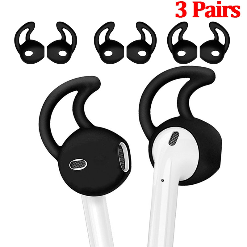 3 Pairs for Apple Airpods 1 2 In-Ear Silicone Ear Tip Covers Non-Slip Protective Covers with Ear Hooks Headphone Accessories