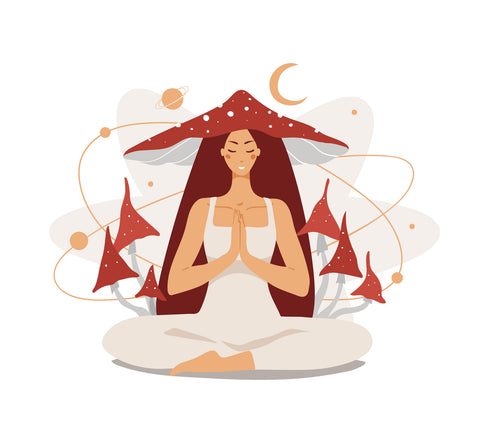 An illustration of a woman meditating after microdosing