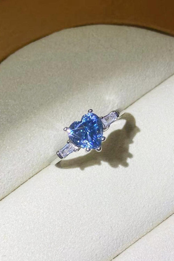 1 Carat Moissanite Heart-Shaped Platinum-Plated Ring in Blue - Ecart