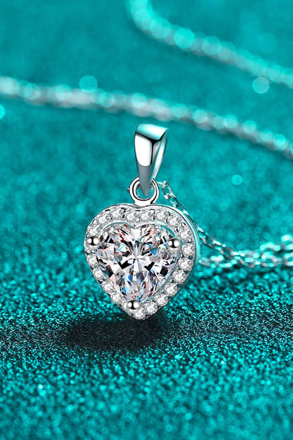 1 Carat Moissanite Heart Pendant Chain Necklace - Ecart