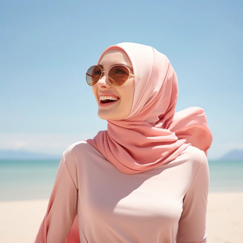 A girl in hijab at a beach