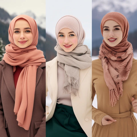 Girls wearing hijab in winter
