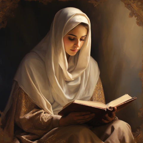 A girl reading Islamic scripture