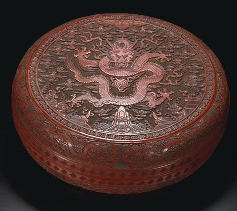 Chinese Cinnabar Lacquer Dragon box & cover