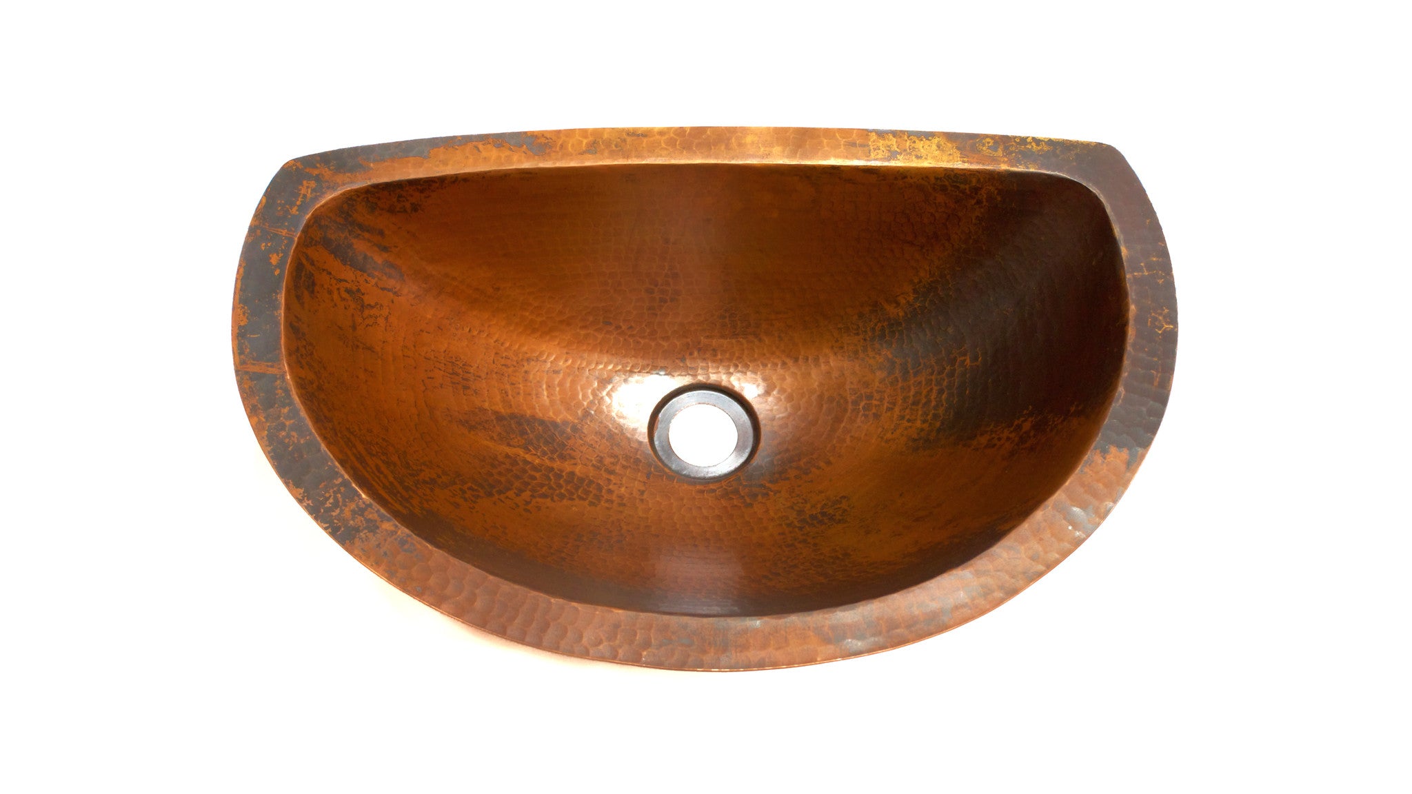 Oval Under Mount Bathroom Copper Sink with Flat Back and Flat Rim