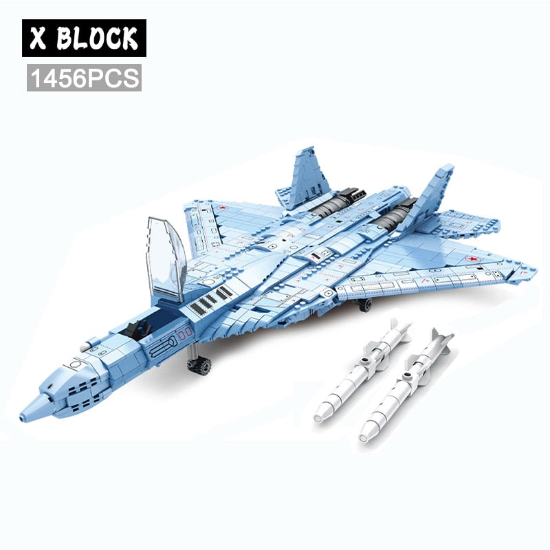 Military Aircraft Soviet Union Su-57 Heavy Fighter Model Building Blocks WW2 Airplane Weapons Soliders Army Bricks Toys For Boys