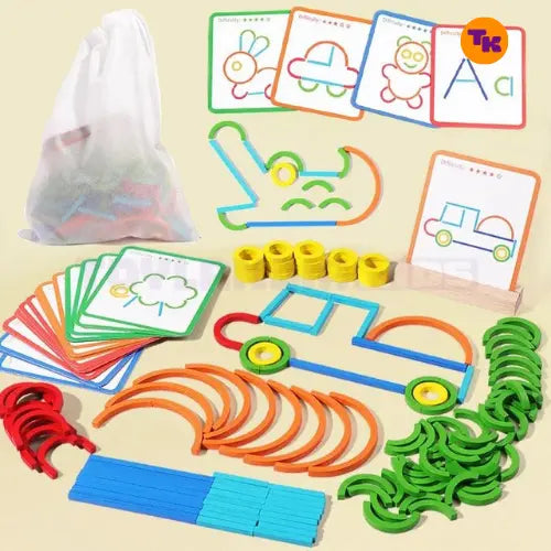 O Quebra Cabeça Montessori Acompanha Vinte Cartas Dupla-Face cento e vinte Peças para Montar um Saquinho para Guardar as Peças