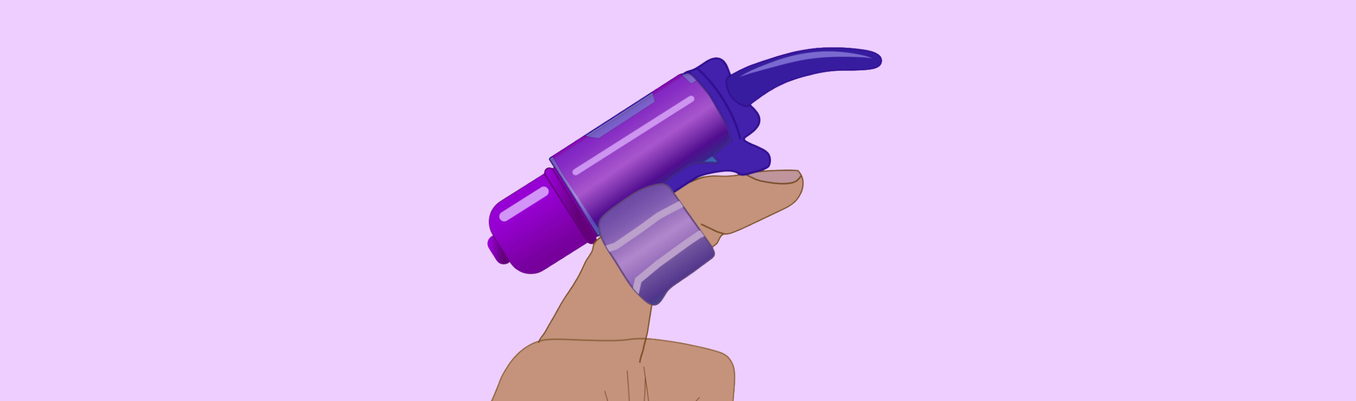 Illustration of purple finger vibrator on hand