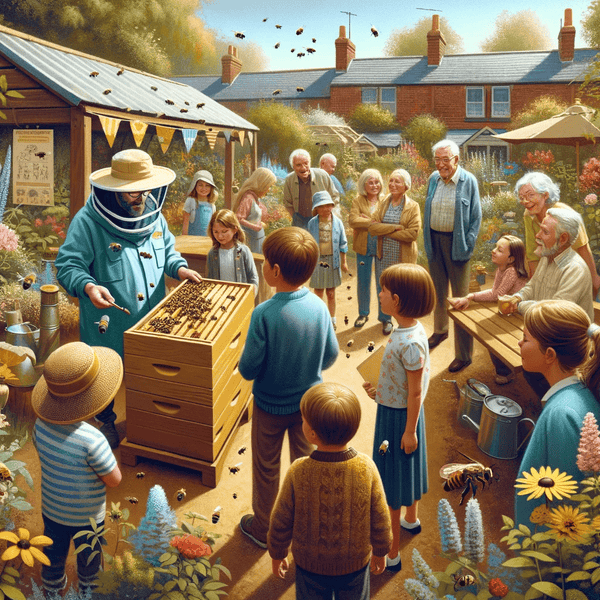 Beekeeper going through beehive with local residence
