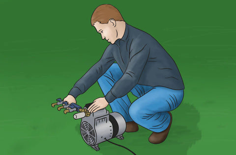 installation of a pond aeration system, demonstrating the setup process
