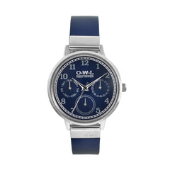 Ladies navy and silver leather strap watch