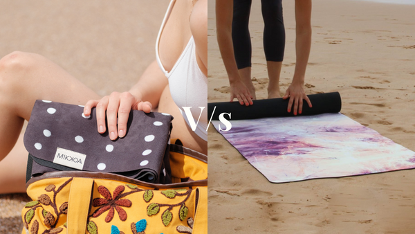 women keep folding mat in bag-women rolling mat on beach-mikkoa yoga