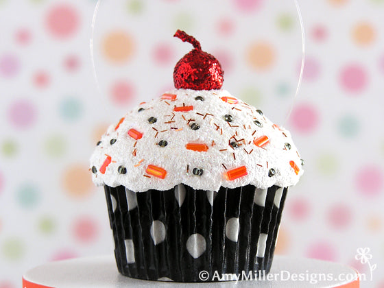 Halloween Black Polka Dot Cupcake Ornament by Amy Miller Designs