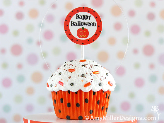 Happy Halloween Polka Dot Cupcake Ornament by Amy Miller Designs