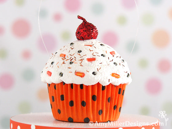 Halloween Polka Dot Cupcake Ornament by Amy Miller Designs