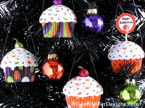 Halloween Cupcake Ornaments by Amy Miller Designs