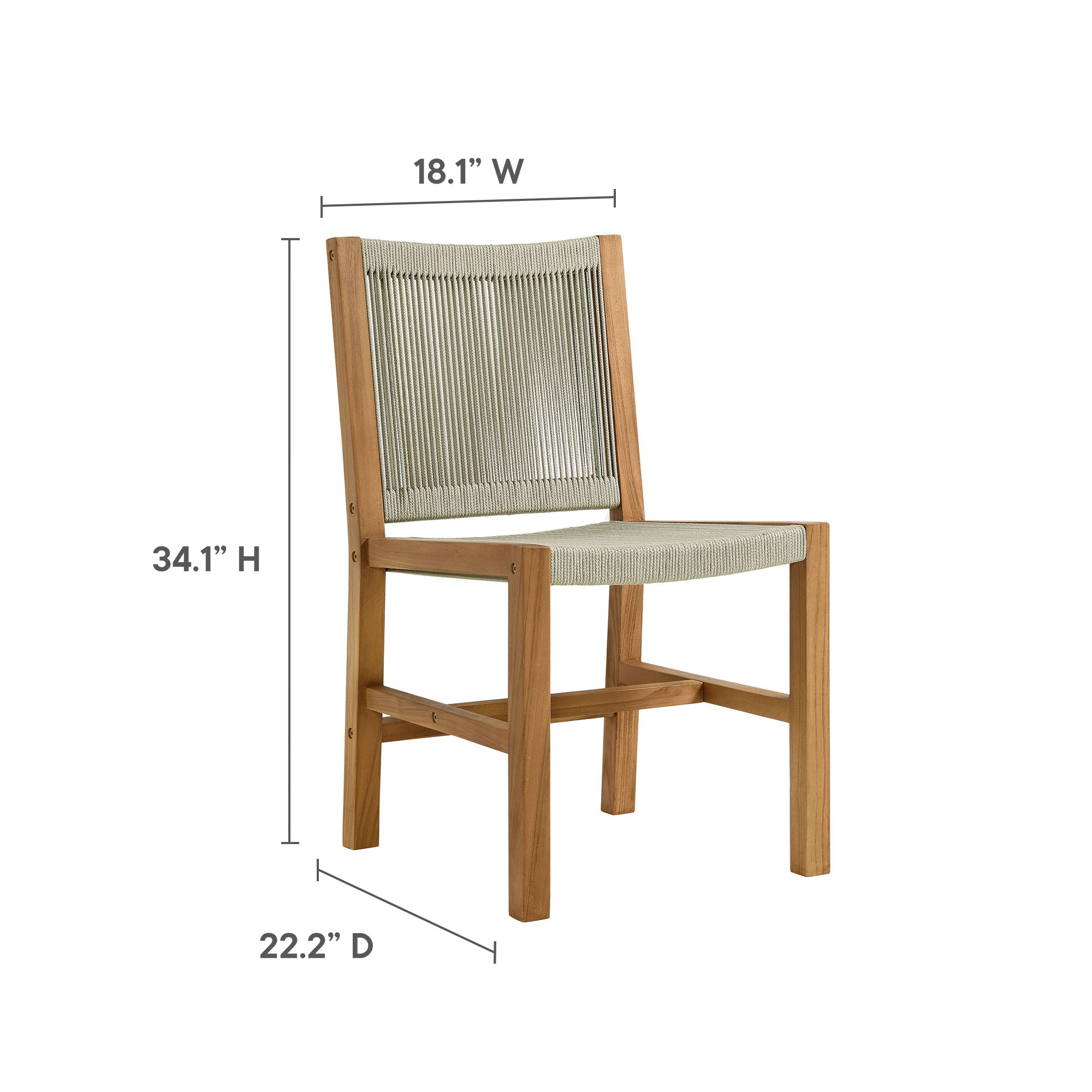 Set of 2 Valencia Outdoor Patio Armless Dining Chairs Crafted from Teak and Rope