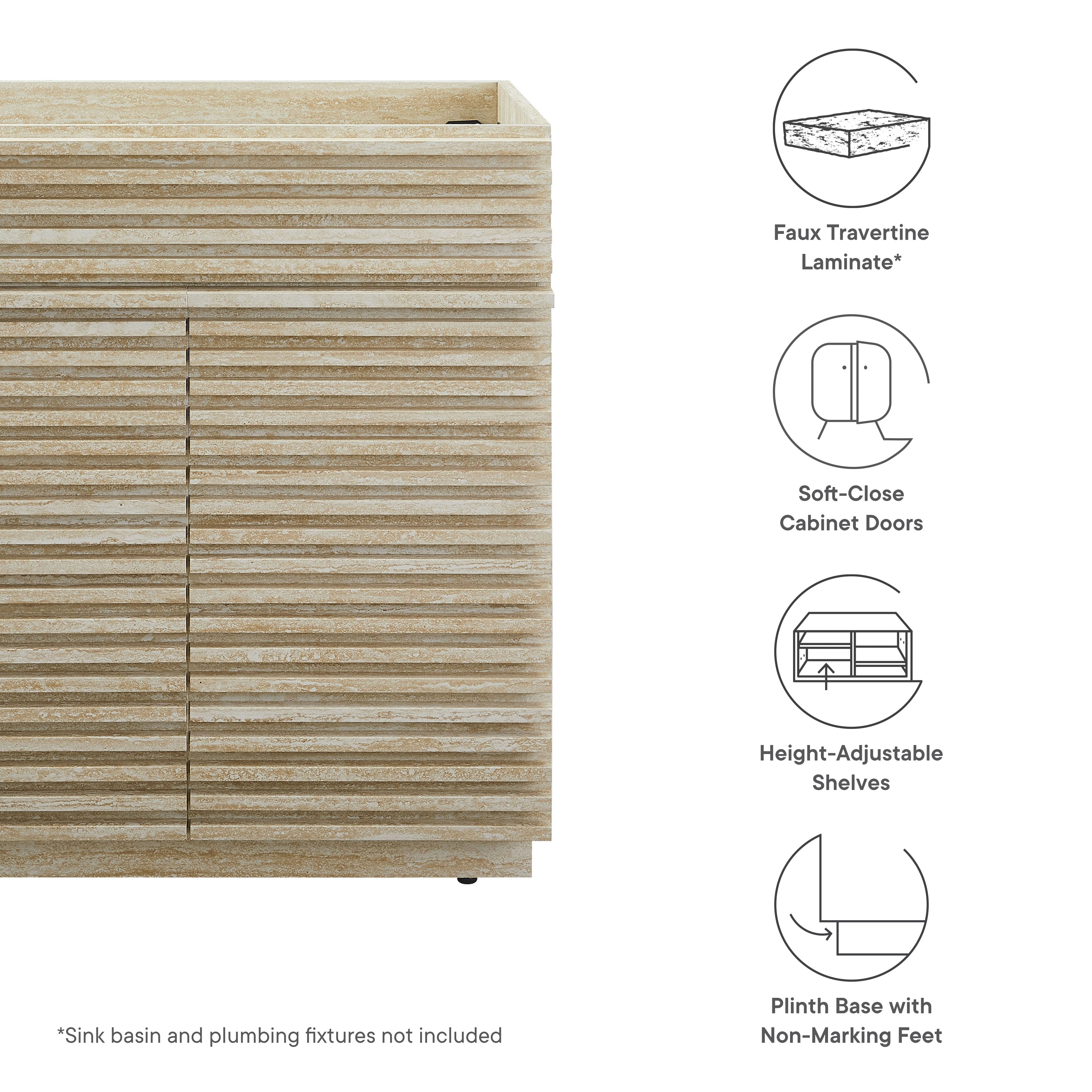 Stylish 30-Inch Faux Travertine Console Cabinet for Lavatory