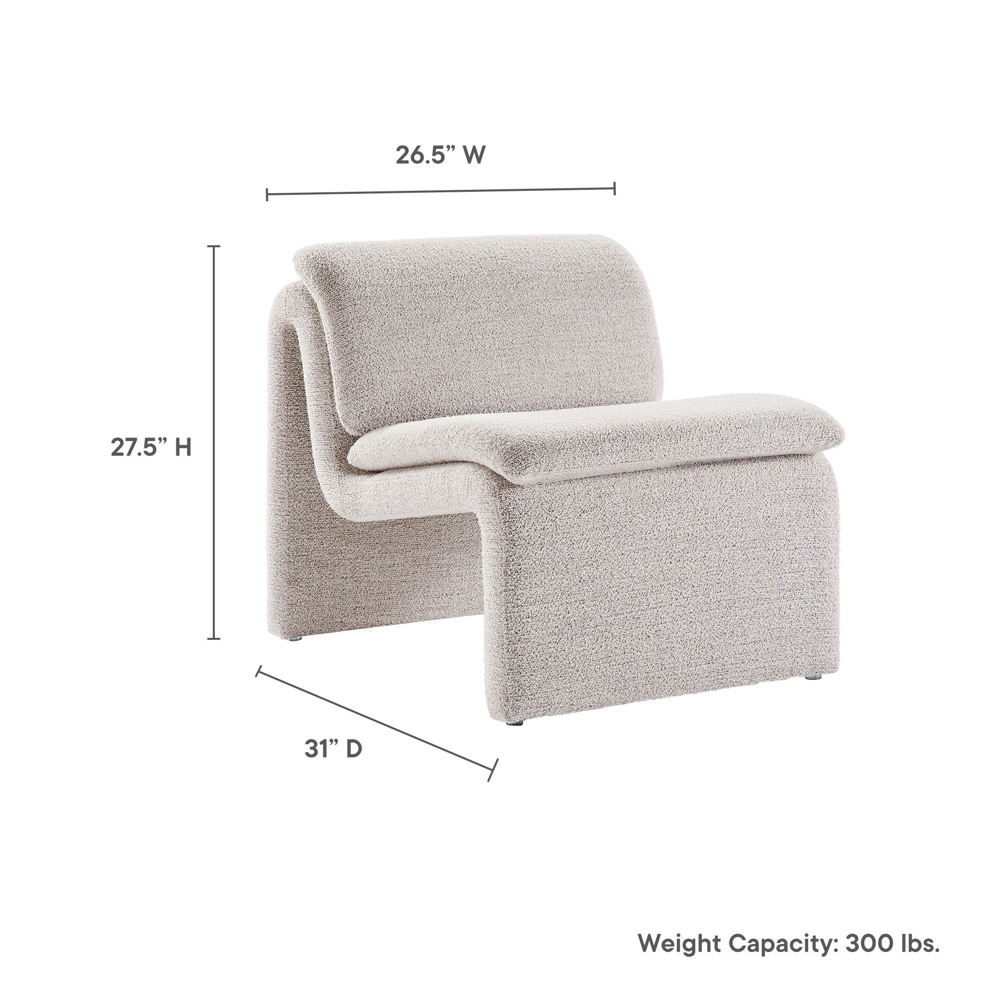 Armless Accent Chair Upholstered in Desert Boucle