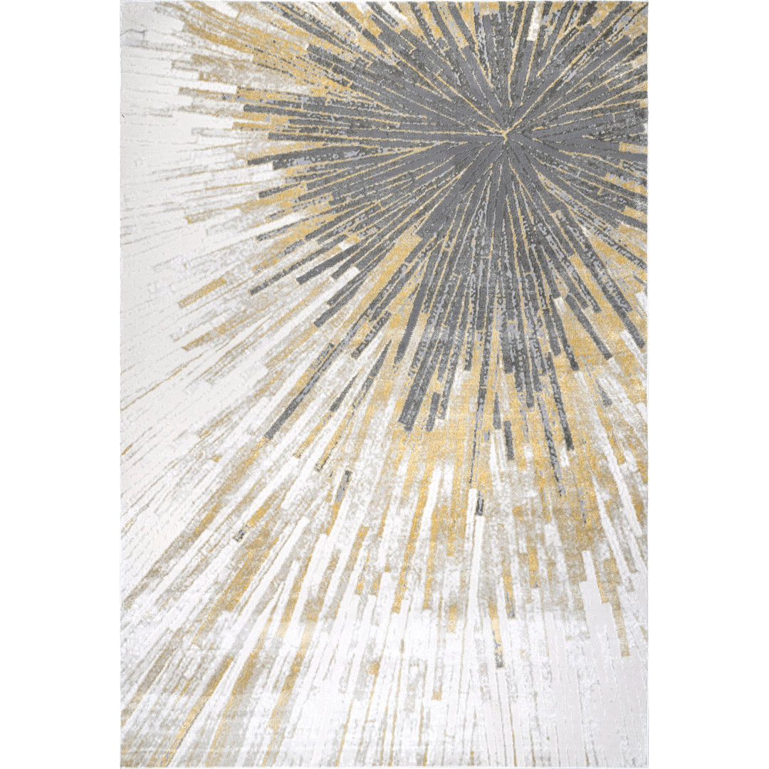 Yellow/Gray Rectangle 4'3" x 6'3" Nissen Abstract Power Loom Rug by Everly Quinn