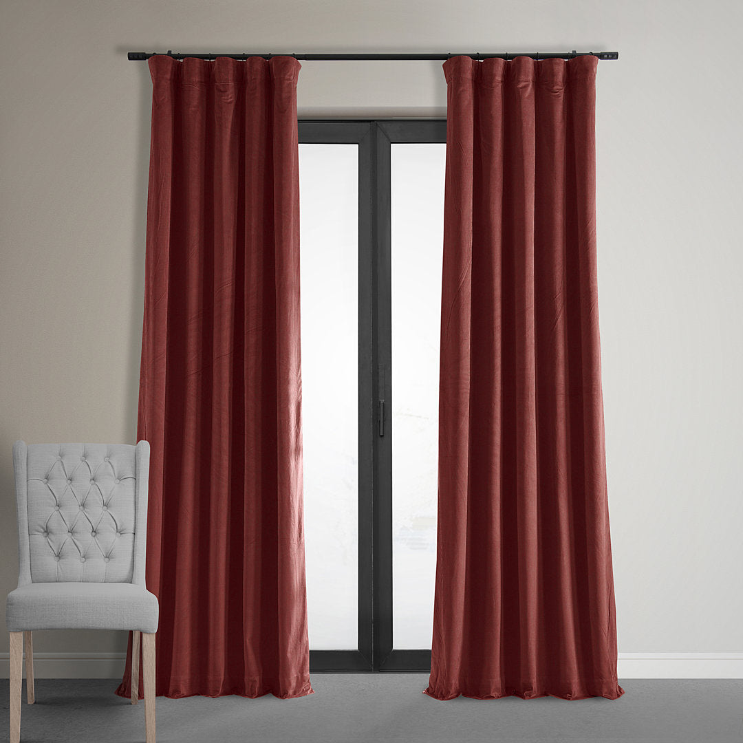 Gracie Oaks' Olivia Signature Single Panel Window Curtains in Silver Gray - 100% Blackout Velvet with Thermal Lining for Bedroom and Living Room (100" W x 120" L per Panel)