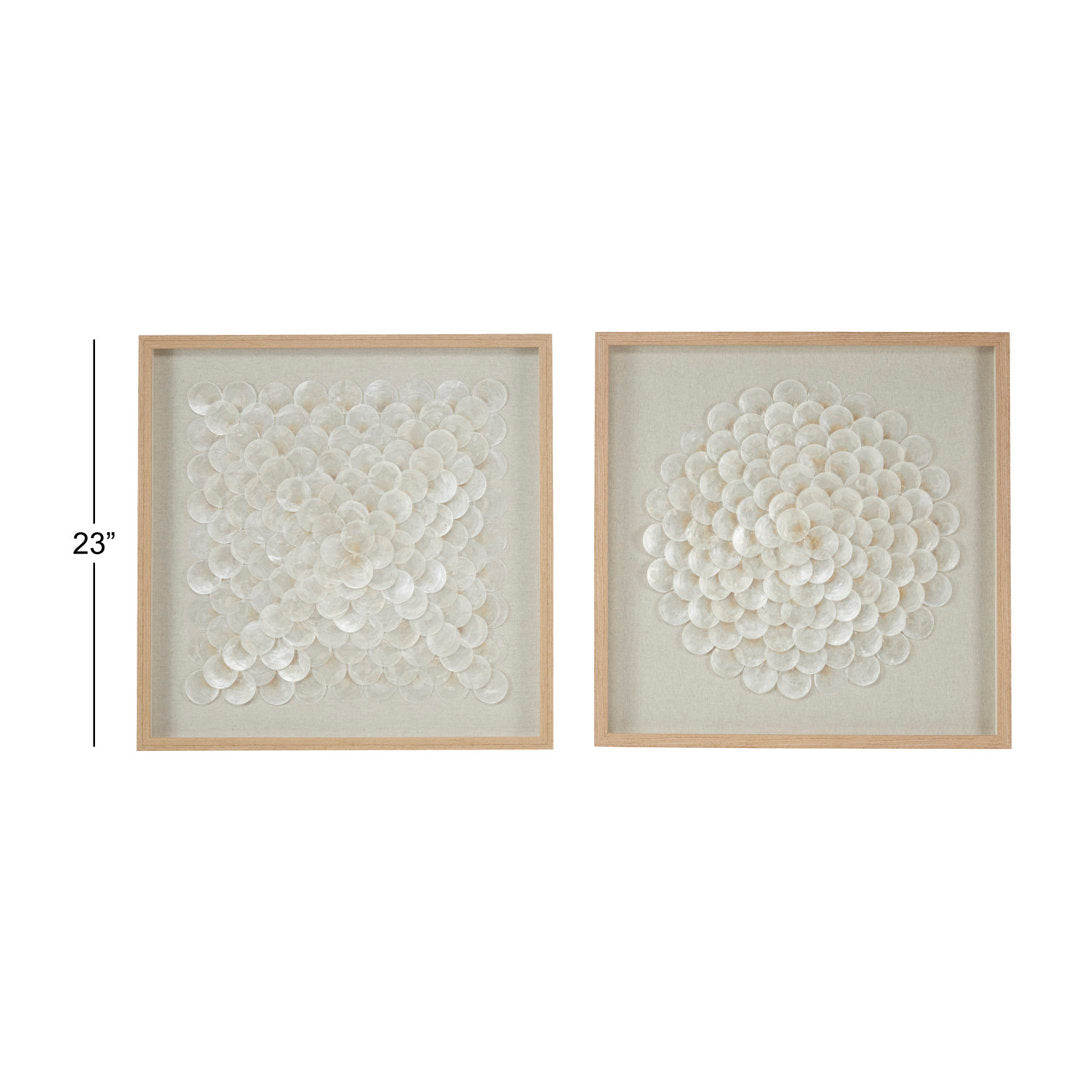 Handmade 2-Piece Cream Shell Geometric Shadow Box Set with Overlapping Shells, Canvas Backing and Sand & Stable™