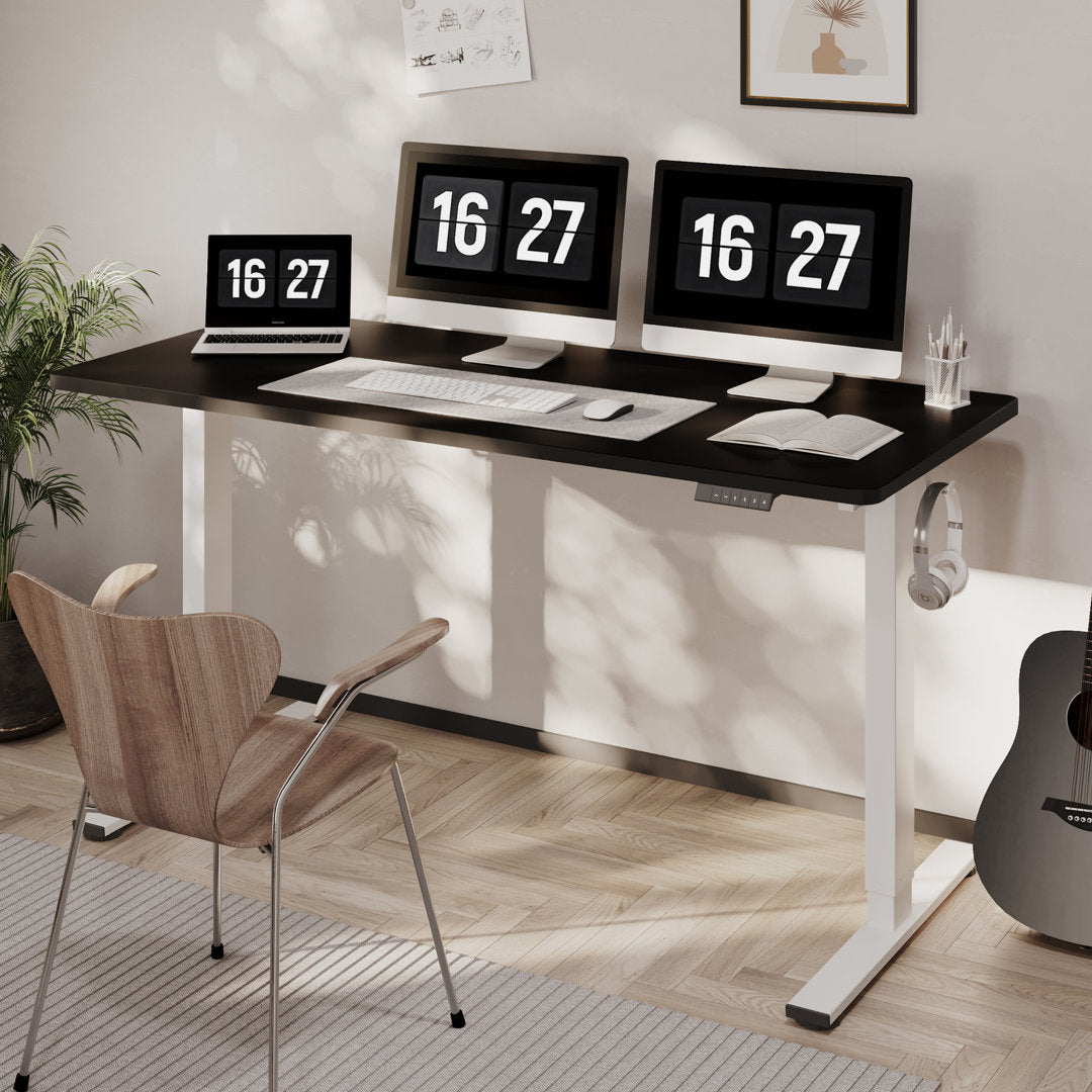 Baysenie 55"/60" Width Home Office Standing Desk with Latitude Run® Top in Maple Color and Black Frame, Adjustable Height, 29" H x 60" W x 24" D