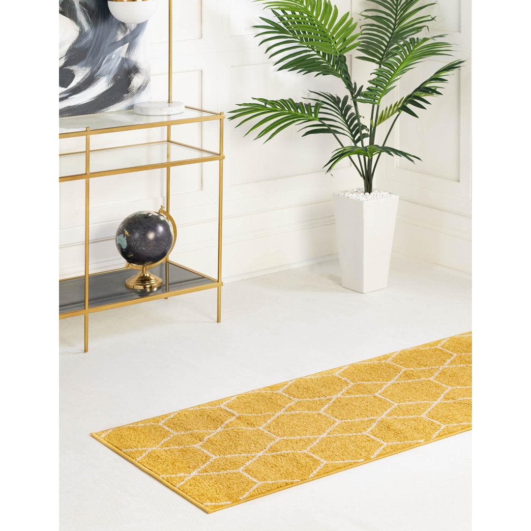 George Oliver Debrodie 2' x 6'1" Yellow Geometric Runner Area Rug