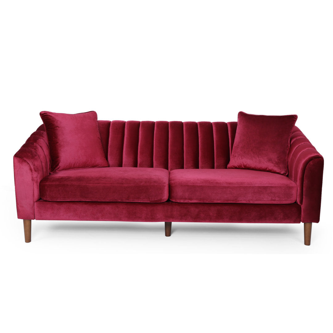 Kelly Clarkson Home Lawson 84.5-Inch Recessed Arm Sofa in Elegant Wine Upholstery